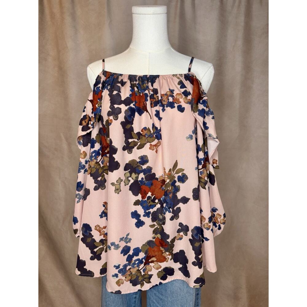 Gimmicks BKE Floral Cold Shoulder Blouse Boho Flowy Top Size M